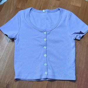 pastel purple button down front shirt